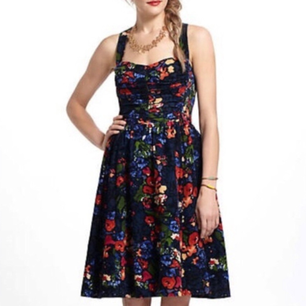Anthro HD in Paris corduroy velvet floral print dress